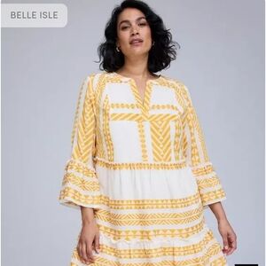 Belle Isle Yellow and White Midi Dress